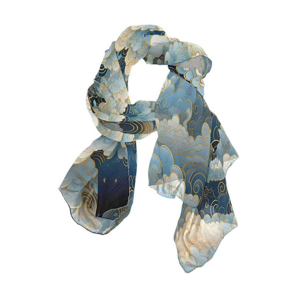 ALAZA Japanese Cloud Starry Chiffon Silk Long Scarf Shawl